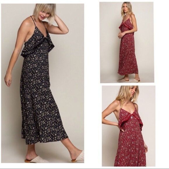 𝅺floral Ruffle Maxi Dress Featuring Red Base Print - Picture 12 of 16